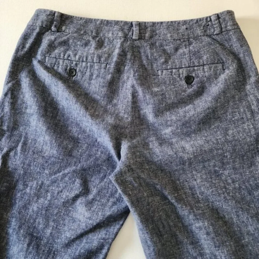 Banana Republic Blue Chambray Linen Cotton Mid Rise Avery Ankle Pant